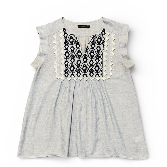 Anthropologie THML Madelyn Embroidered Top in Blue Pinstripe Size Small - Picture 5 of 7